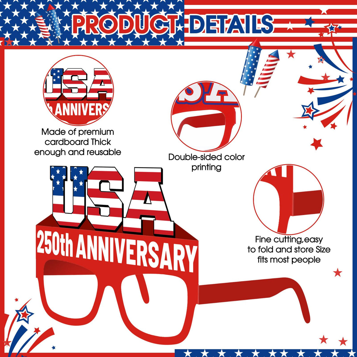Pajean bowler-hat patriotic eyeglasses add playful flair for party props.