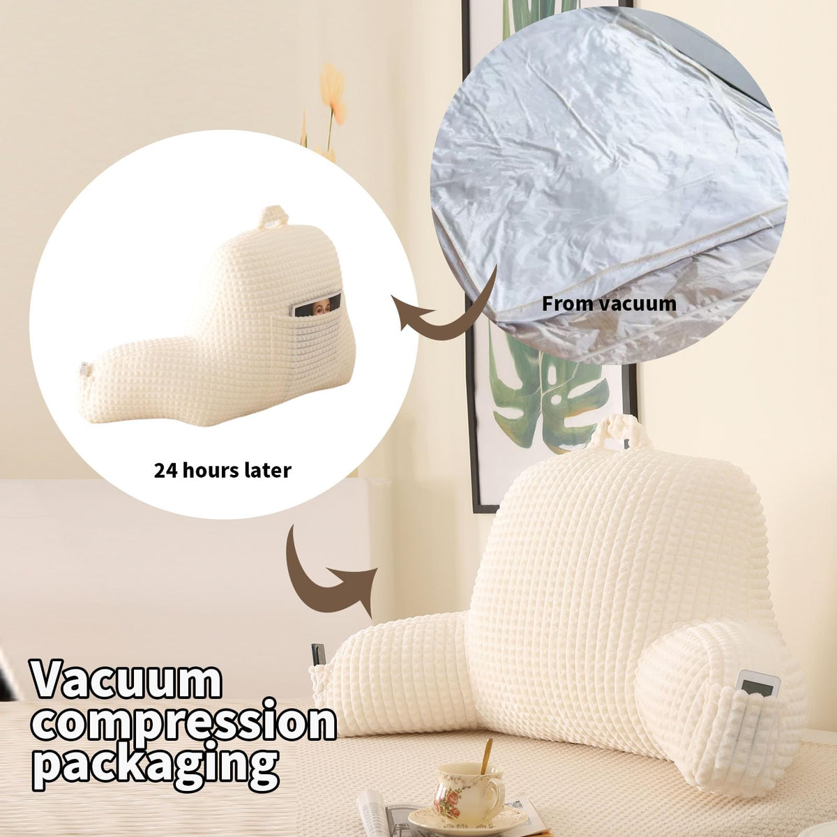 PAJEO Cozy Flannel Reading Pillow closeup highlighting plush fabric and backrest.