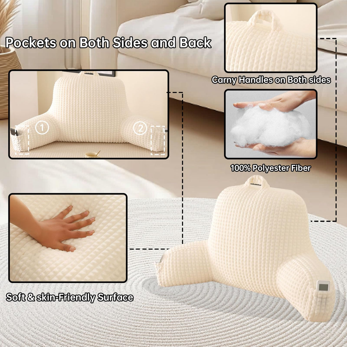 PAJEO Cozy Flannel Reading Pillow cover removed to reveal removable, washable cover.