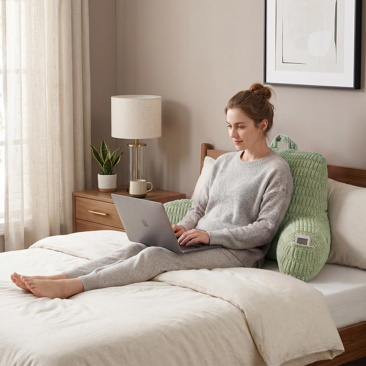 PAJEO reading pillow side armrests keep hands within reach during streaming or study.