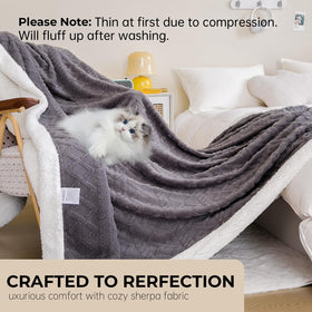 PAJEO Sherpa blanket 260gsm jacquard side adds elegant texture to décor.