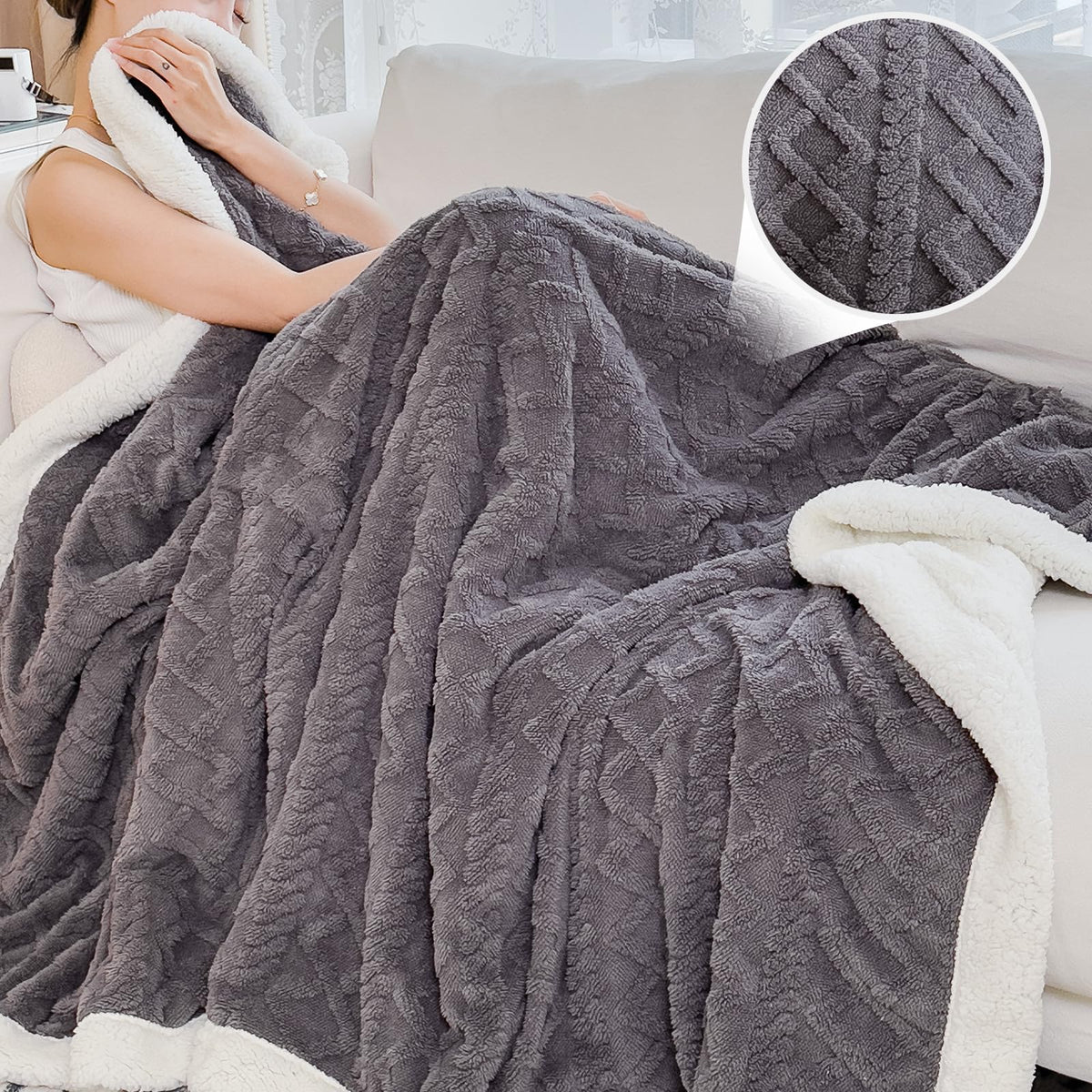 PAJEO Sherpa blanket with reversible design for versatile layering and cozy lounging.