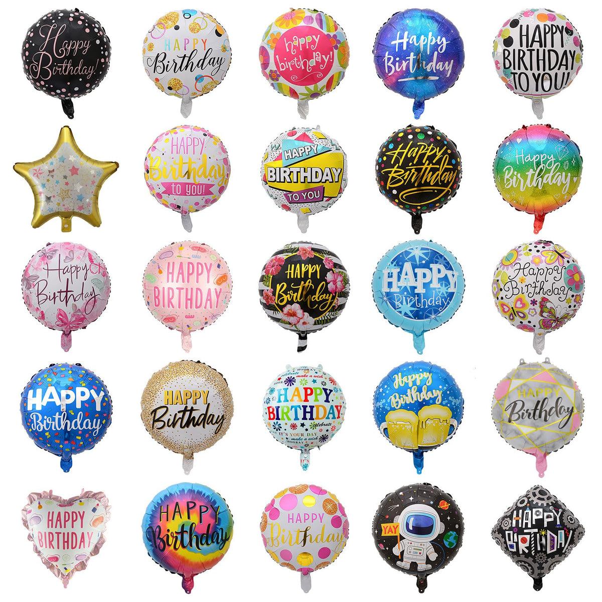 PAKESI 100Pcs Happy Birthday foil balloons pack for quick, vibrant party decor.