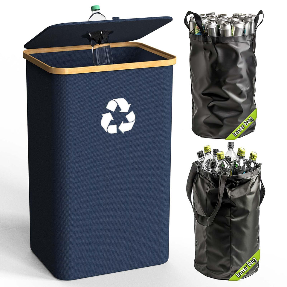 Pakusane 26 gal recycling bin with lid enables easy one-handed disposal.