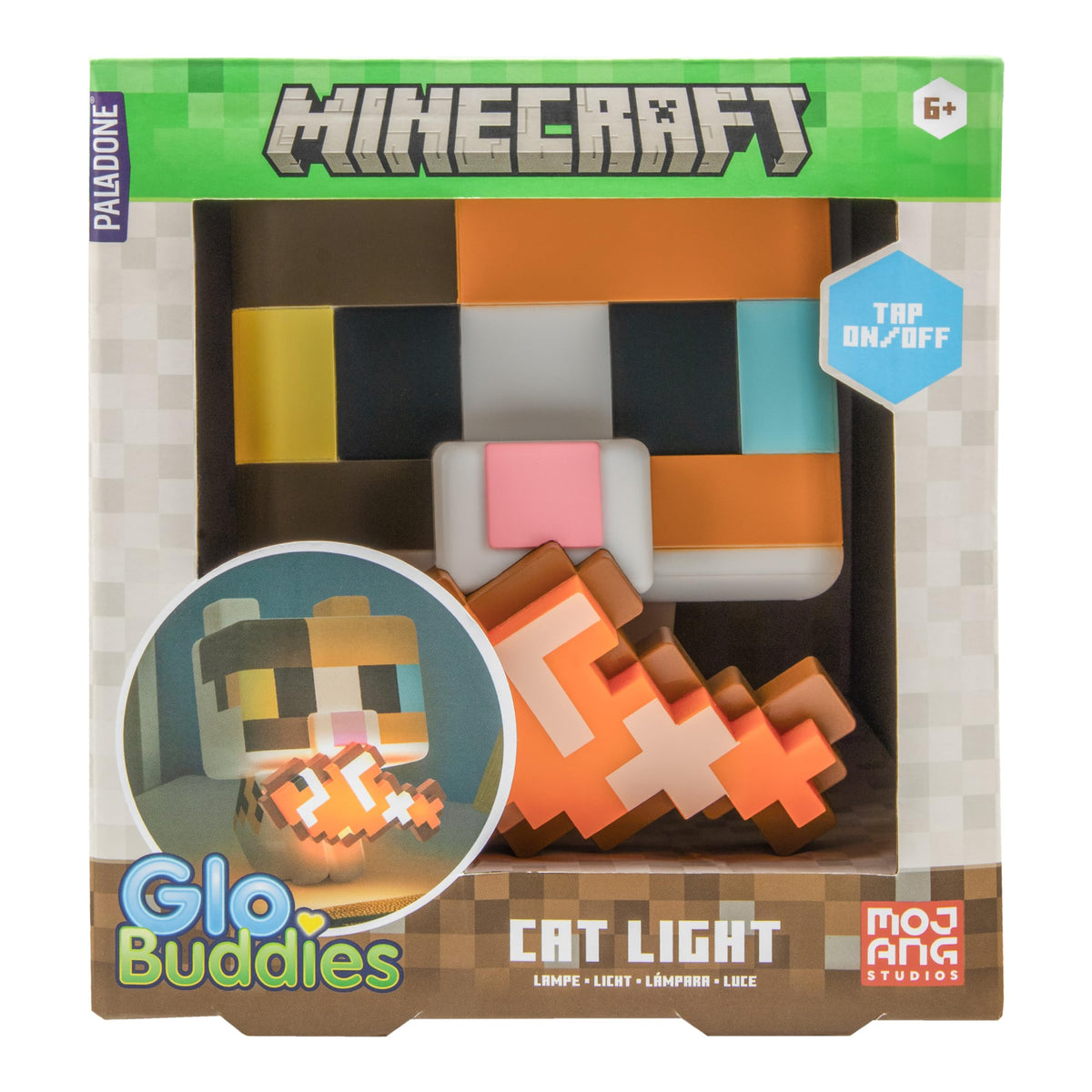 Paladone Minecraft Cat GloBuddies Light adds warm glow to shelves.