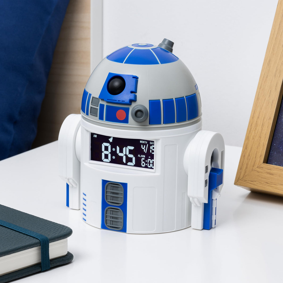 Paladone R2D2 alarm clock back view, stylish design for desks or shelves.