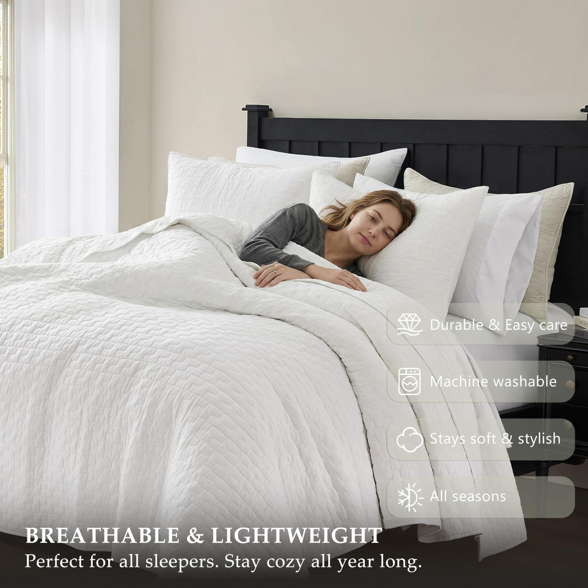 Palassio lightweight bedspread on bed suitable for year-round use