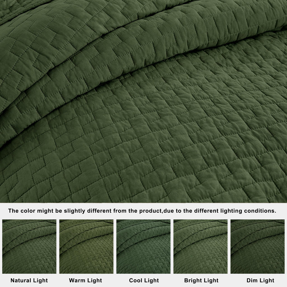 Palassio olive green quilt year round usage on bed demonstrates versatile layering