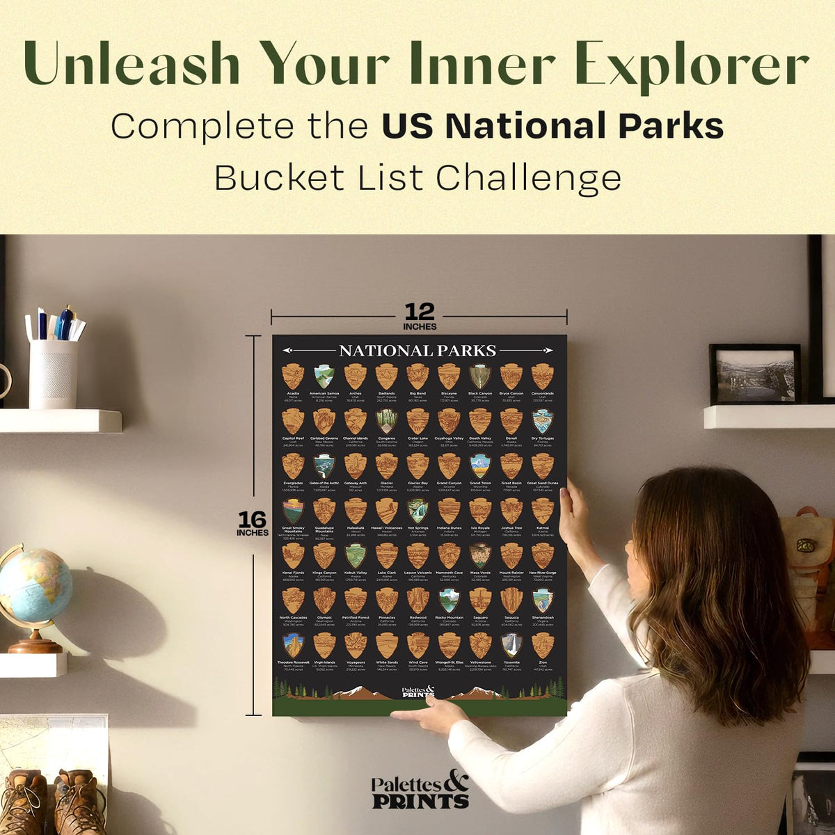 Palettes and Prints scratch-off travel poster 12x16 invites planning and memory-keeping of national parks