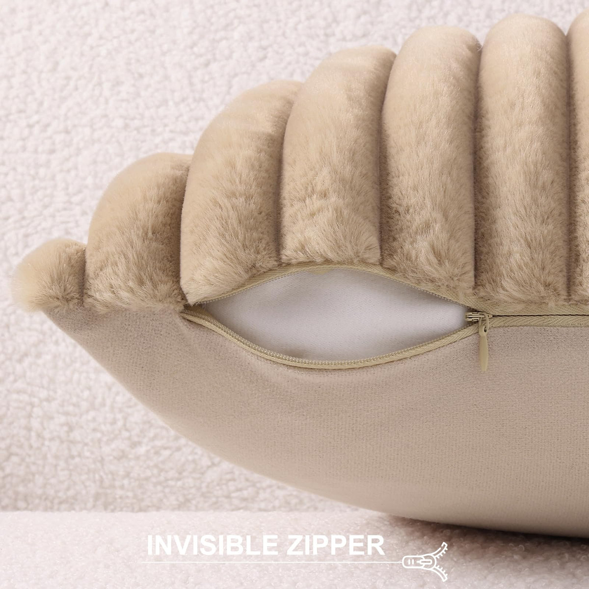 Pallene brown faux fur pillow cover brings warm, luxurious feel.