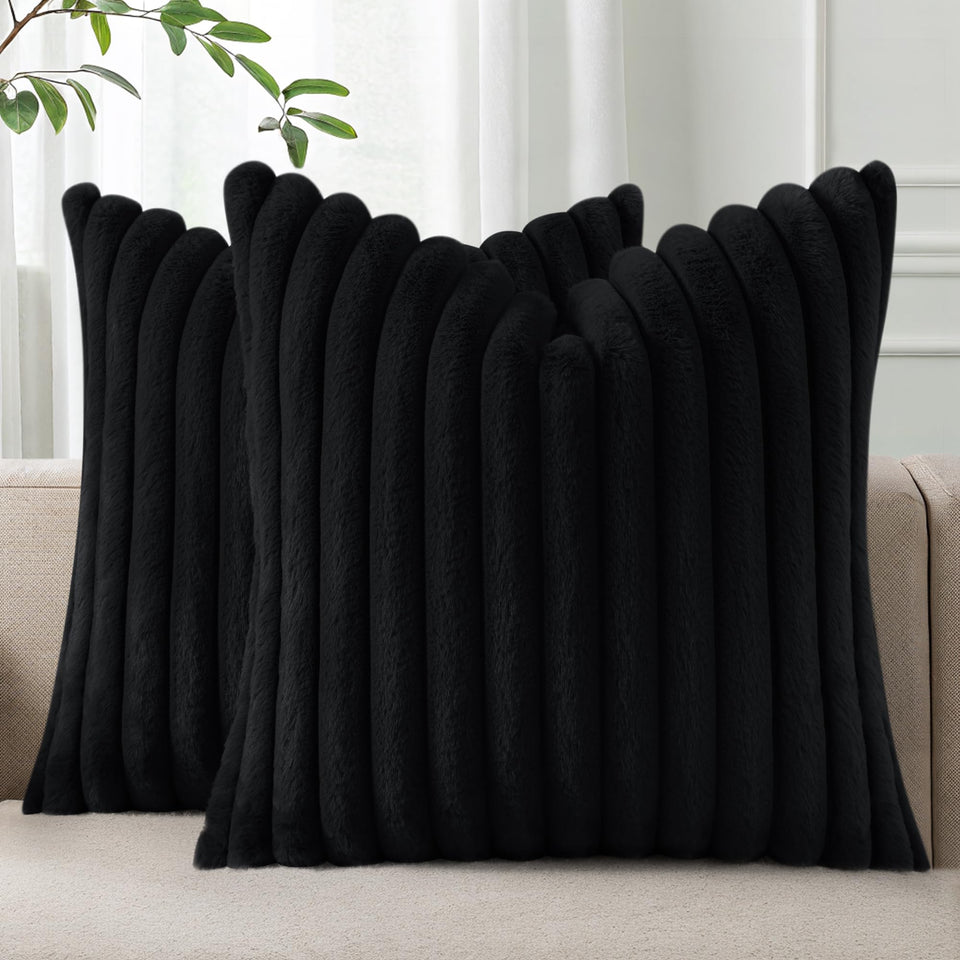Pallene faux fur front 18x18 pillow cover adds cozy texture to your sofa.