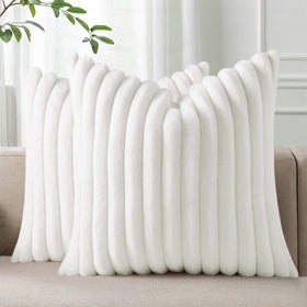 Pallene pillow cover with faux fur front and striped pattern for chic sofa styling