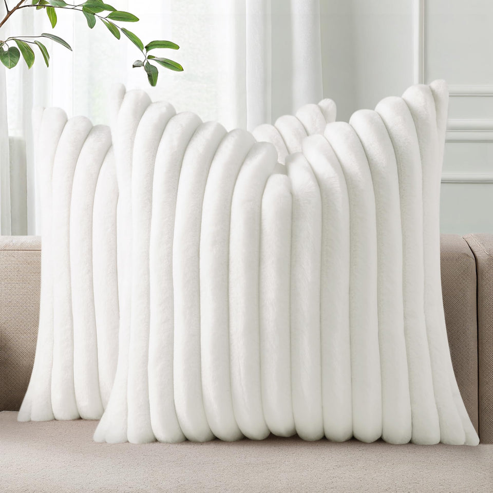 Pallene pillow cover with faux fur front and striped pattern for chic sofa styling
