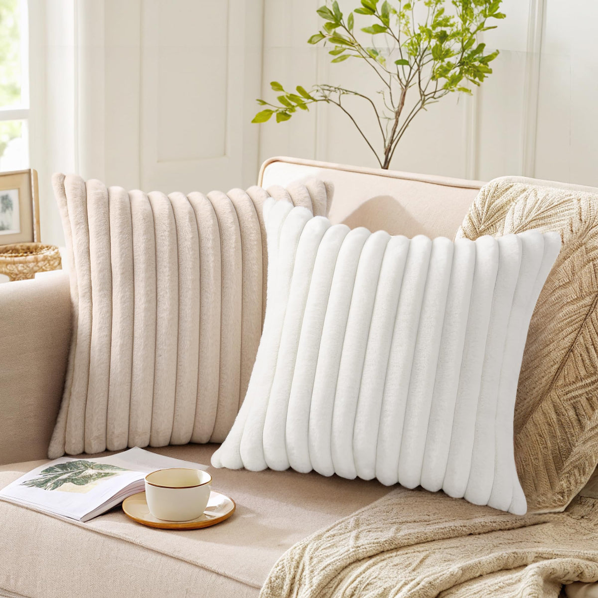 Close-up of Pallene faux fur texture on a decorative pillow cover