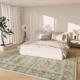 Palohom 8x10 washable rug in bedroom adds warmth and texture.