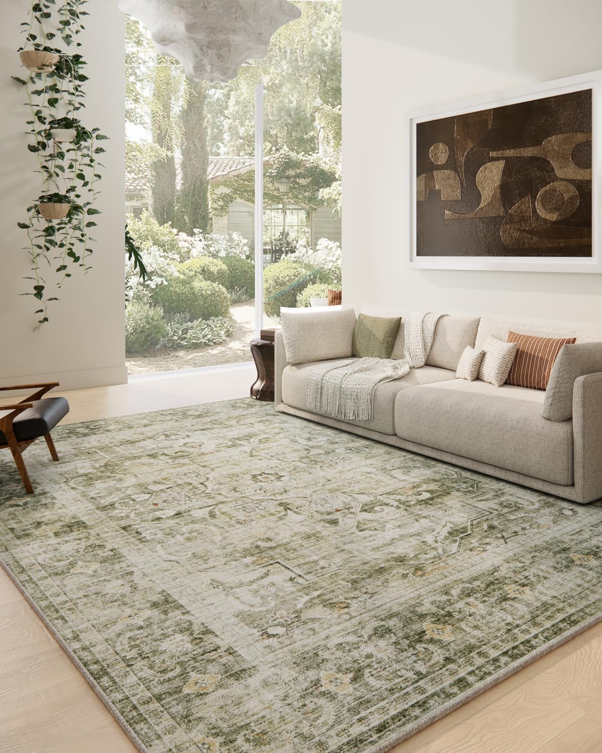 Palohom 8x10 washable rug in living room provides cozy underfoot comfort.