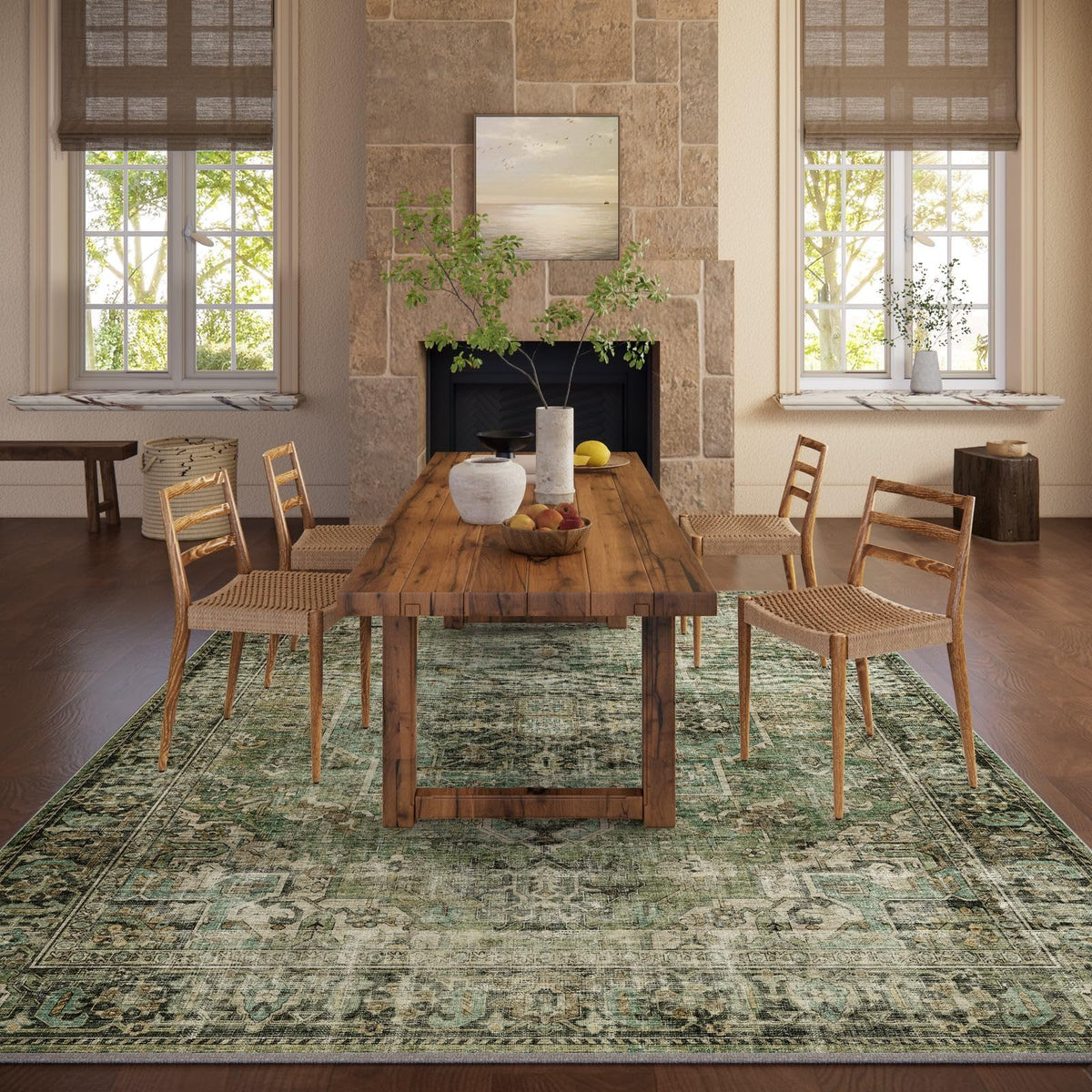 Palohom abstract design rug adds vintage charm to entryways and bedrooms.
