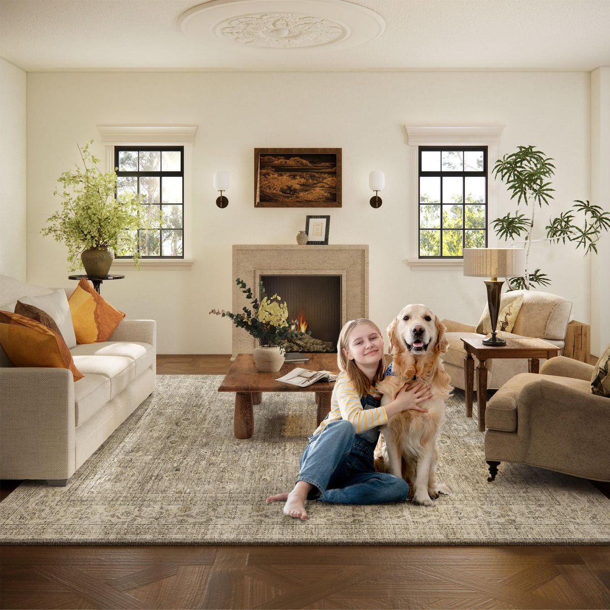 Palohom abstract vintage pattern adds style to living rooms and hallways.