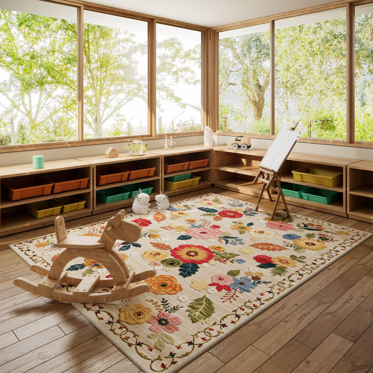 Palohom 8x10 rug with distressed vintage floral pattern enhances decor.