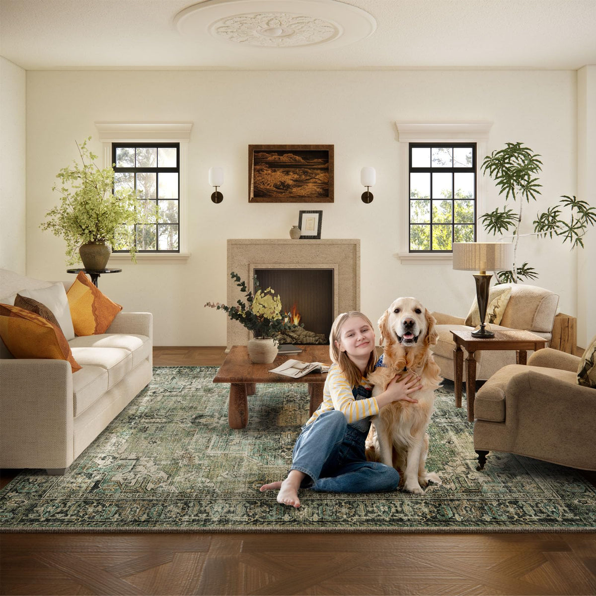 Palohom 8x10 area rug enhances kitchens with a soft texture.