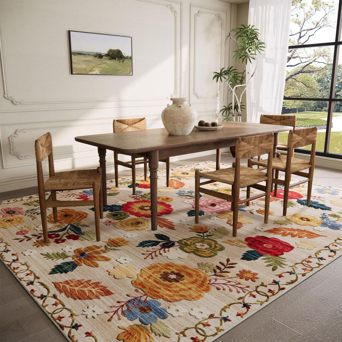 Palohom rug with non-slip backing stays put in high-traffic living spaces.