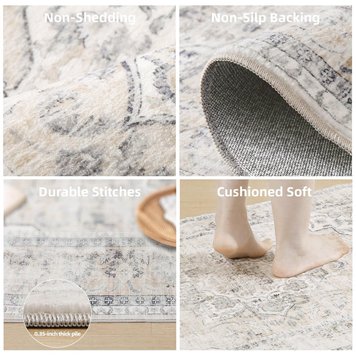 Palohom non-slip TPE backing keeps the rug firmly in place on hard floors.
