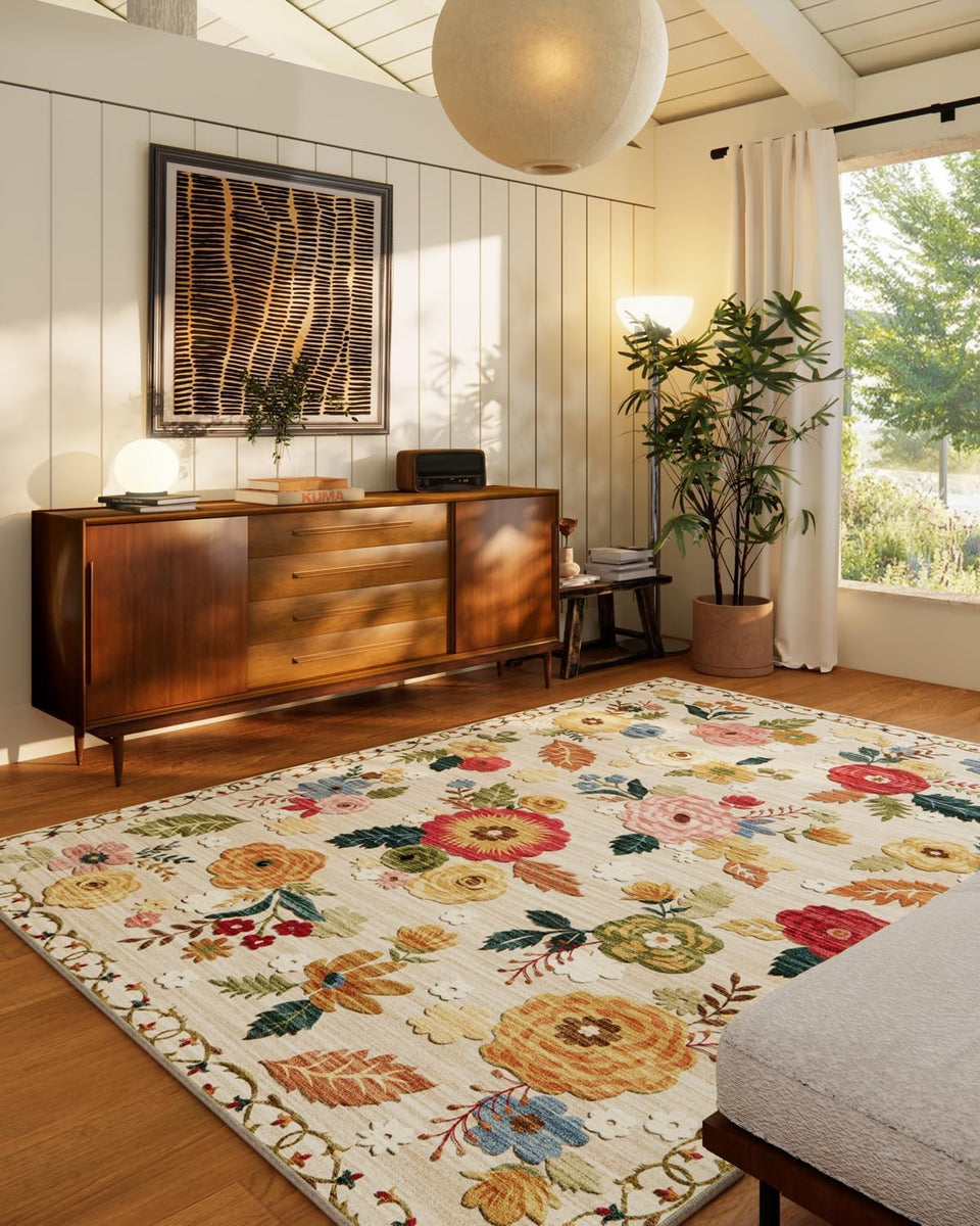 Palohom 8x10 washable rug shows soft faux wool texture for easy cleaning.