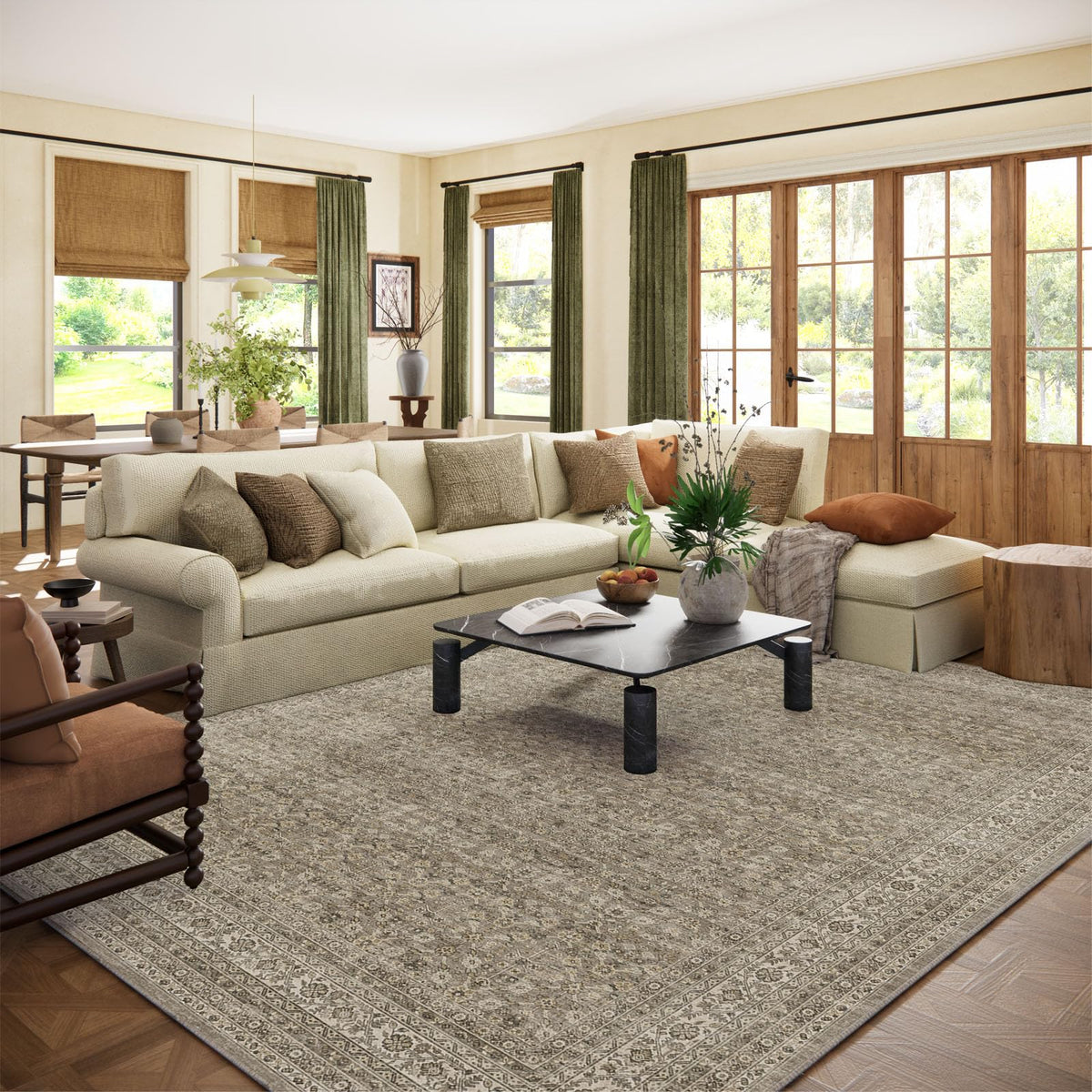 Palohom washable area rug in living room with easy machine wash and quick cleanups
