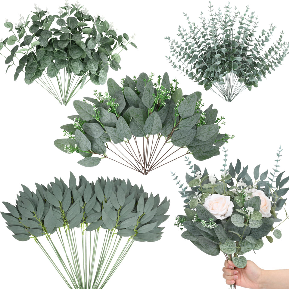 Palonu eucalyptus leaves collection shows four styles, ideal for DIY bouquets and centerpieces.