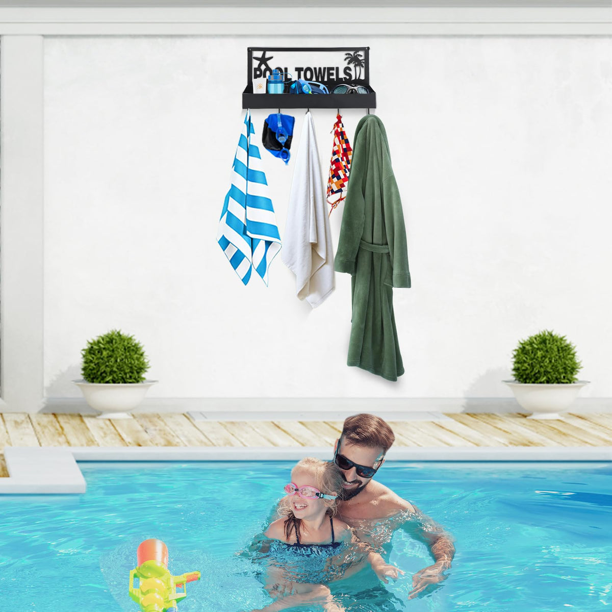 PAMASE pool towel rack backplate pattern adds water-theme style.