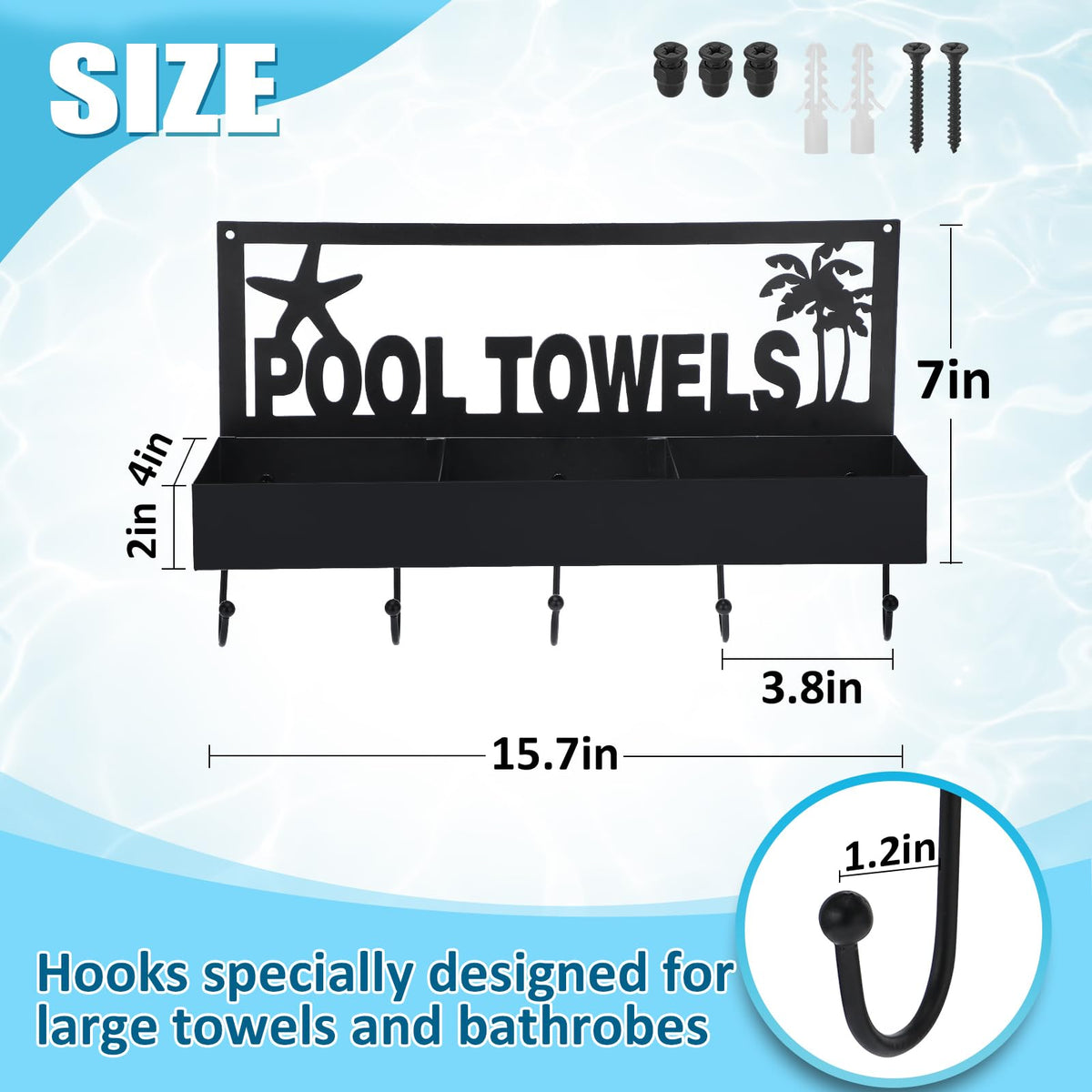 PAMASE pool towel rack in use beside pool for towels and small items.
