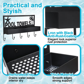 PAMASE pool towel rack side detail emphasizes durable iron construction.