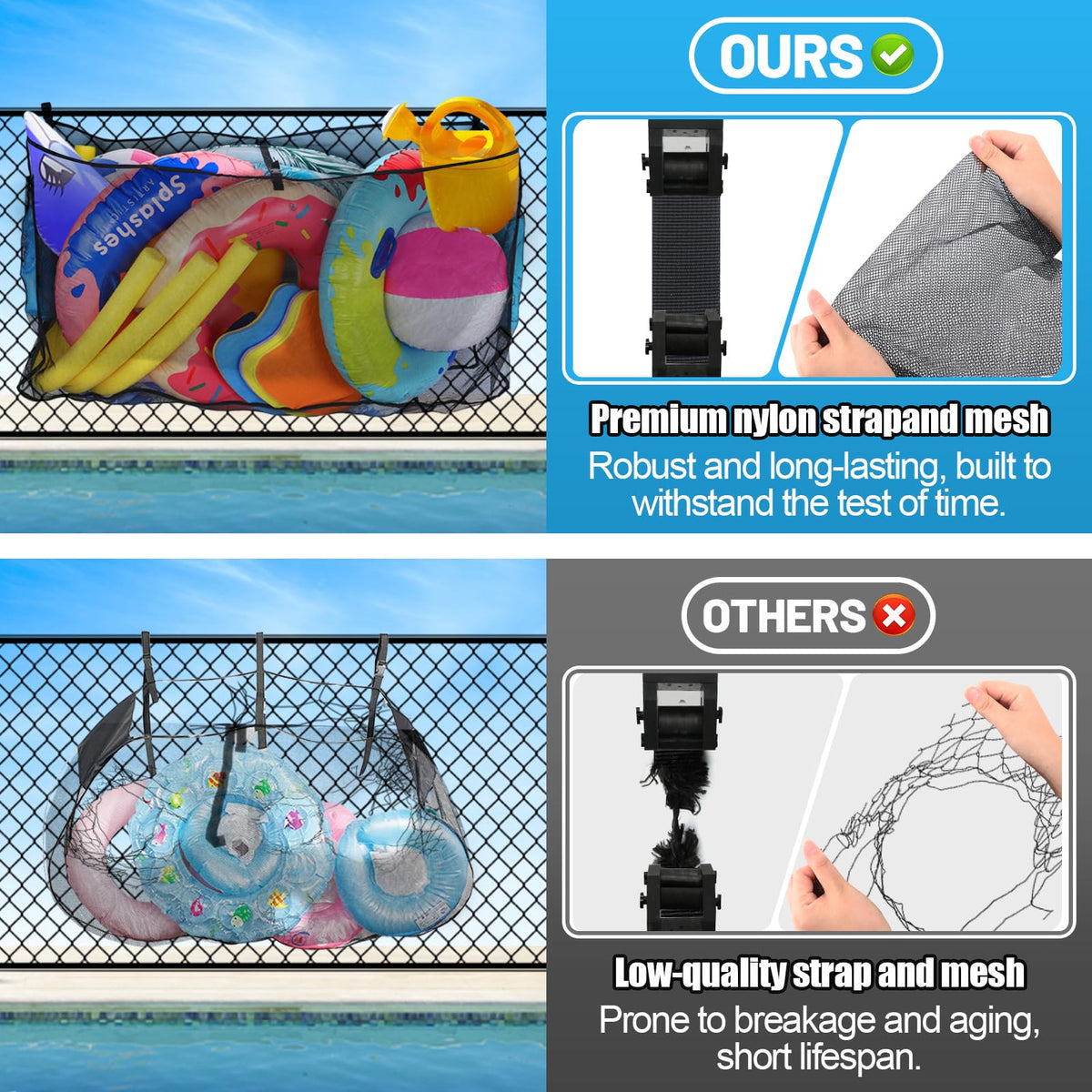 PAMASE pool toy storage bag durable nylon webbing stands up to sun