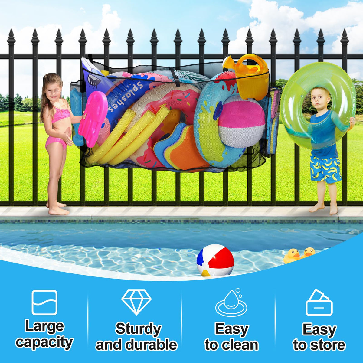 PAMASE pool toy storage bag quick-dry mesh keeps toys dry after use
