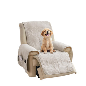 Pamhaven beige quilted recliner cover with medallion design for elegant protection.