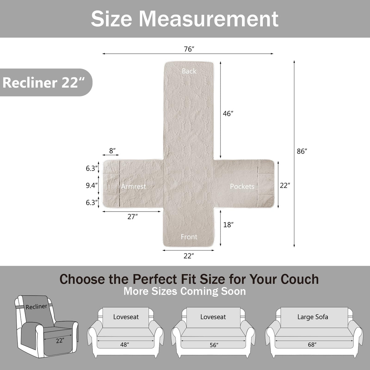 Pamhaven machine-washable recliner cover offers easy cleaning.