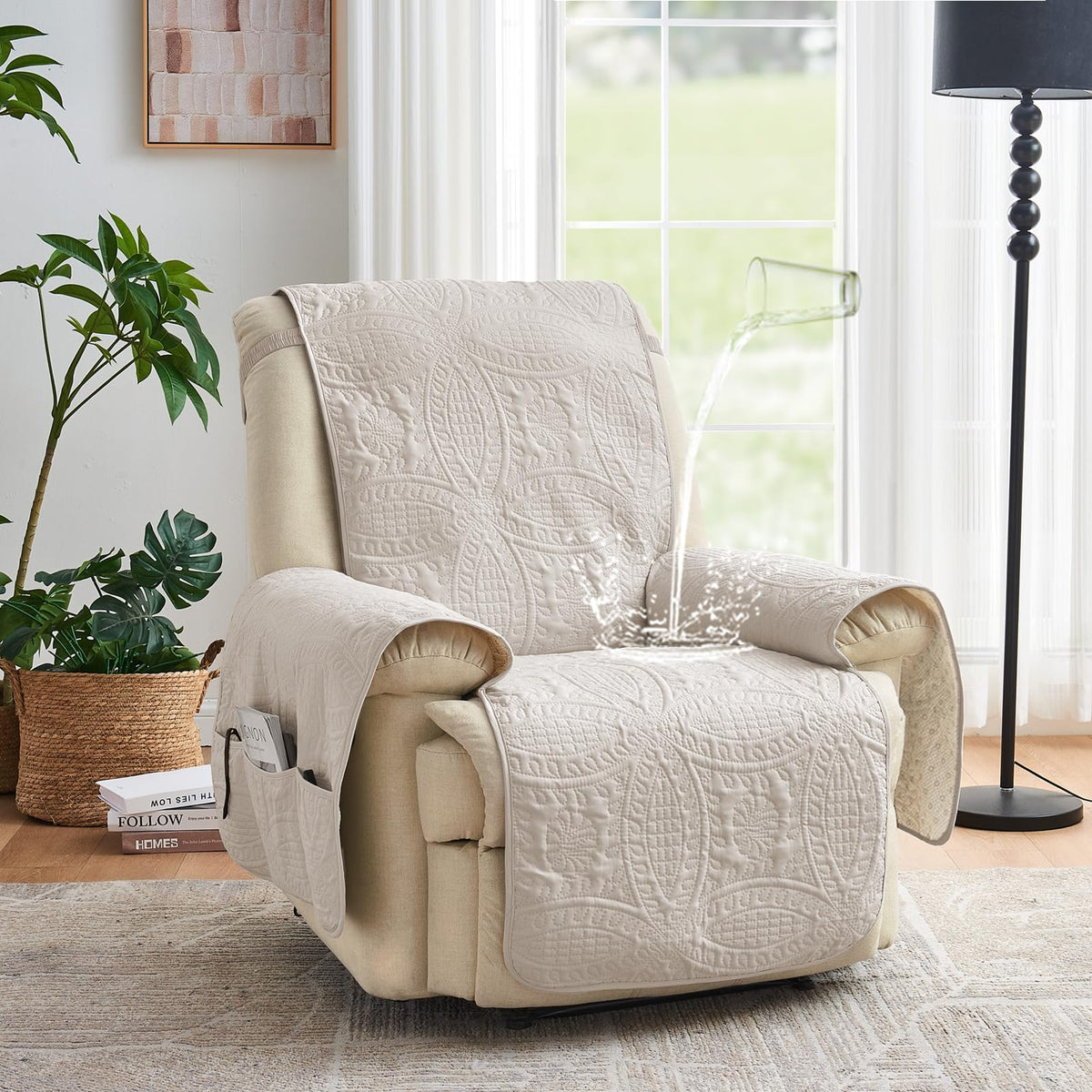 Pamhaven water-repellent slipcover beads liquids to keep your recliner dry.