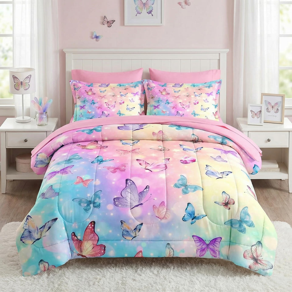 Pamnest butterfly-pattern comforter set adds whimsy to kids' rooms.