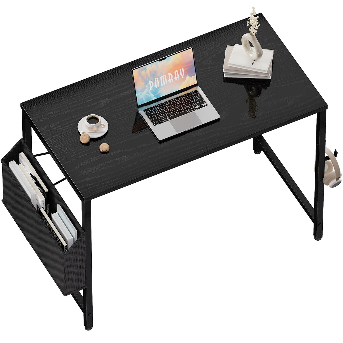 Pamray 32-inch desk with front view, ideal for small rooms and organized storage.