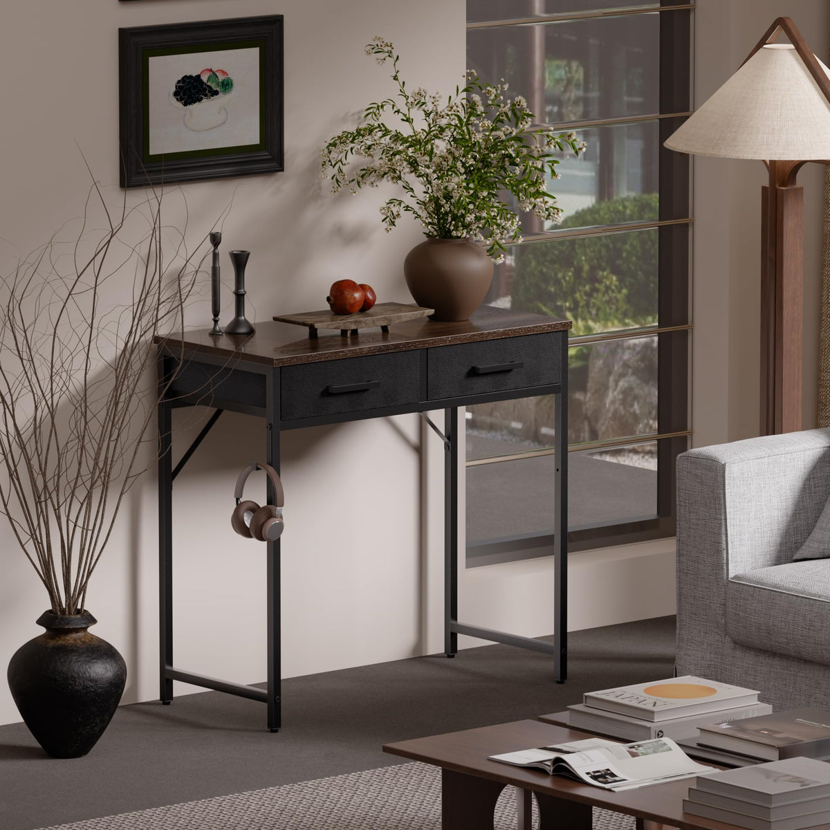 Pamray desk with two fabric drawers for organized storage