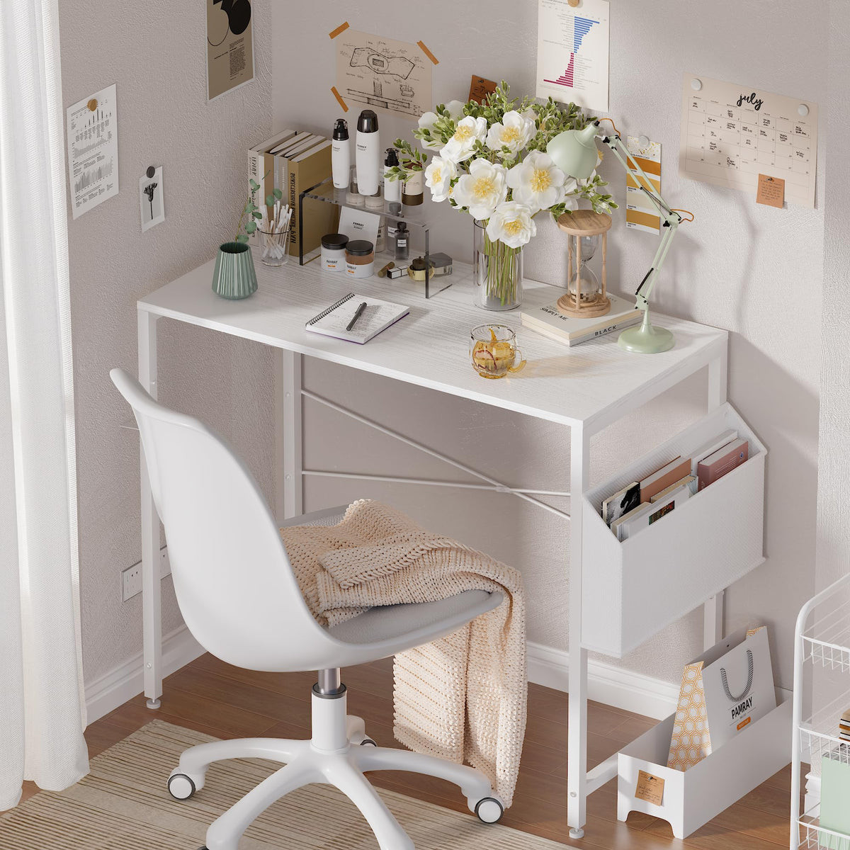 Pamray desk with headphone hook, convenient for calls and music.