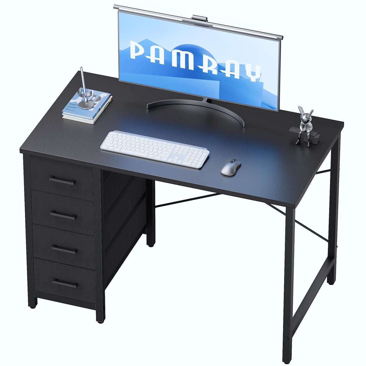 Pamray 32 inch desk top view with four fabric drawers for organized workspace