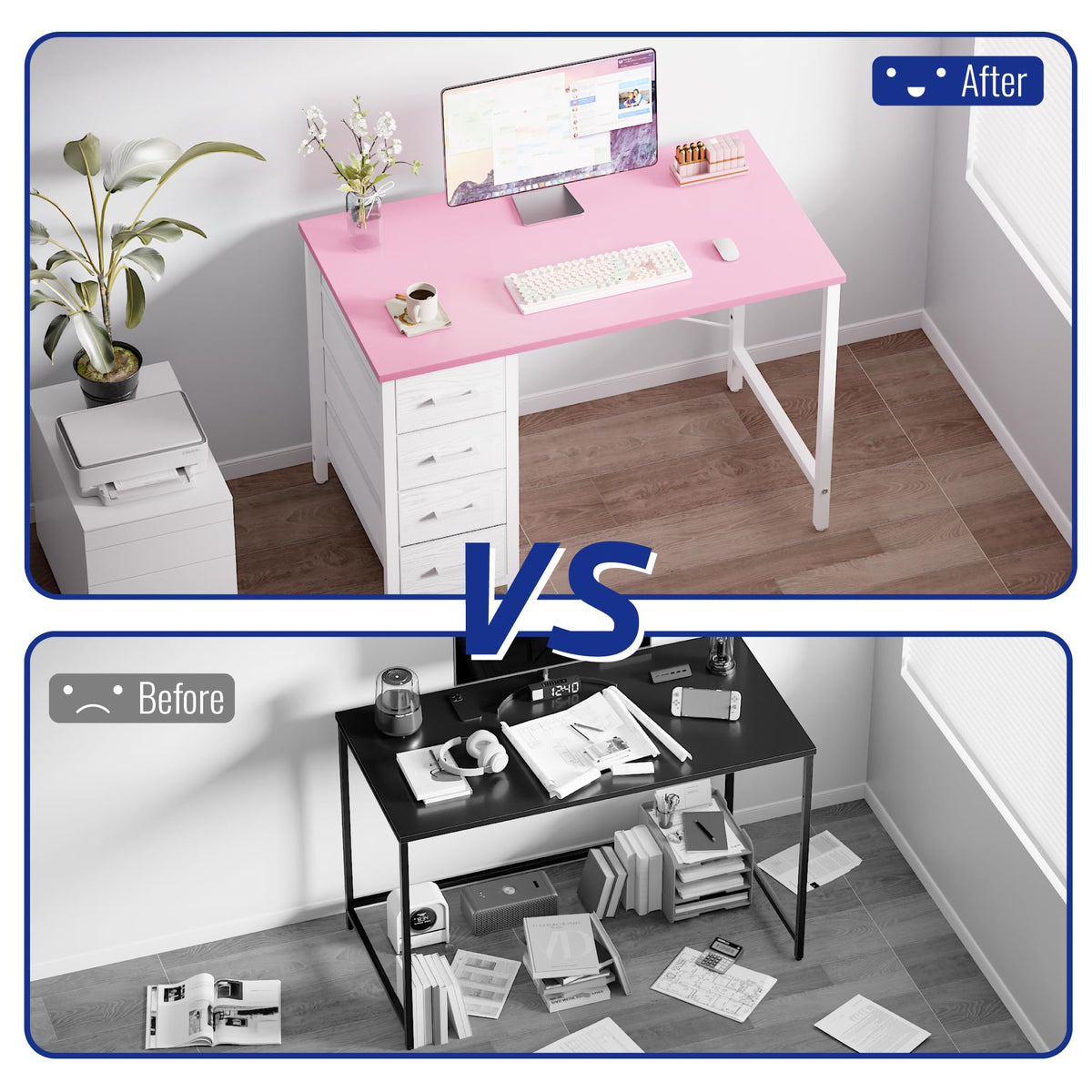 Pamray easy-assembly desk includes tools and QR video for quick setup.
