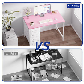 Pamray easy-assembly desk includes tools and QR video for quick setup.