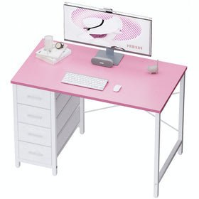 Pamray 32-inch desk with four drawers keeps essentials organized on a pink finish.