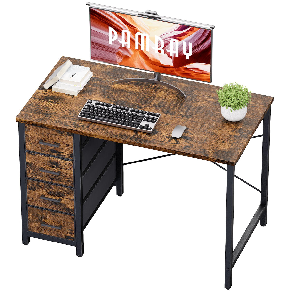 Pamray 32-inch desk front view with four fabric drawers.