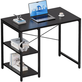 Pamray 32-inch desk with left shelves, ideal for organizing books and gaming gear.