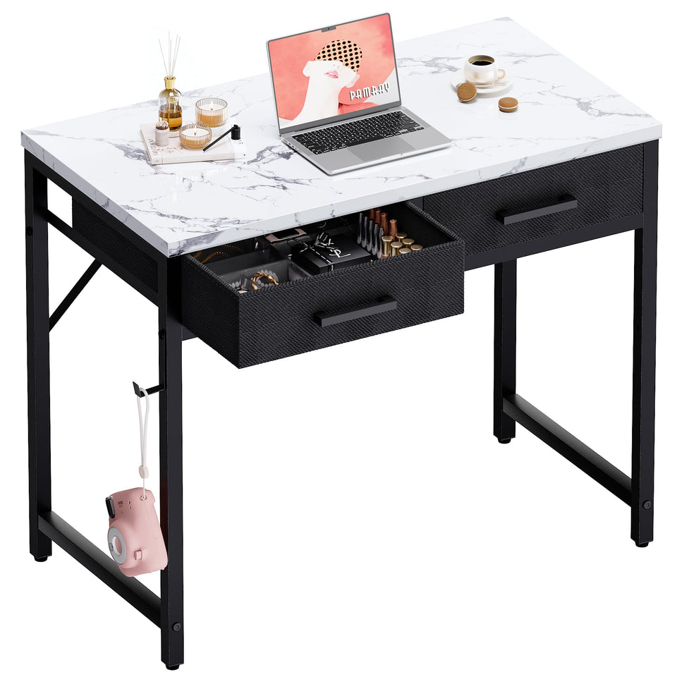 Pamray 32inch desk with marble top, ideal for compact spaces.