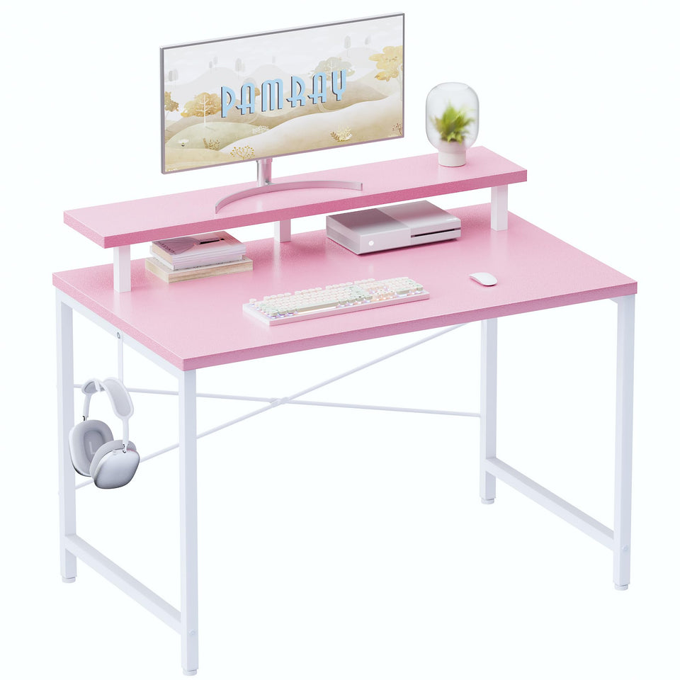 Pamray 32-inch desk with monitor stand, supporting ergonomic setup for desktop work.