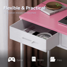 Pamray 32inch pink desk packaging with included tools for assembly.
